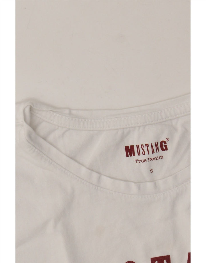 MUSTANG Damen Crop Graphic T-Shirt Top UK 10 Small Weiß