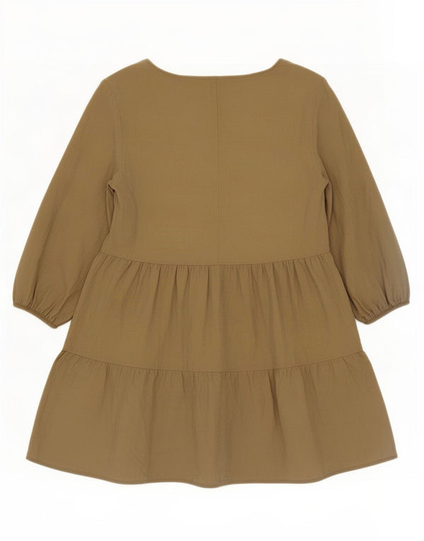 Zara Damen 3/4-Ärmel-Stufenkleid UK 16 Large Khaki Lyocell