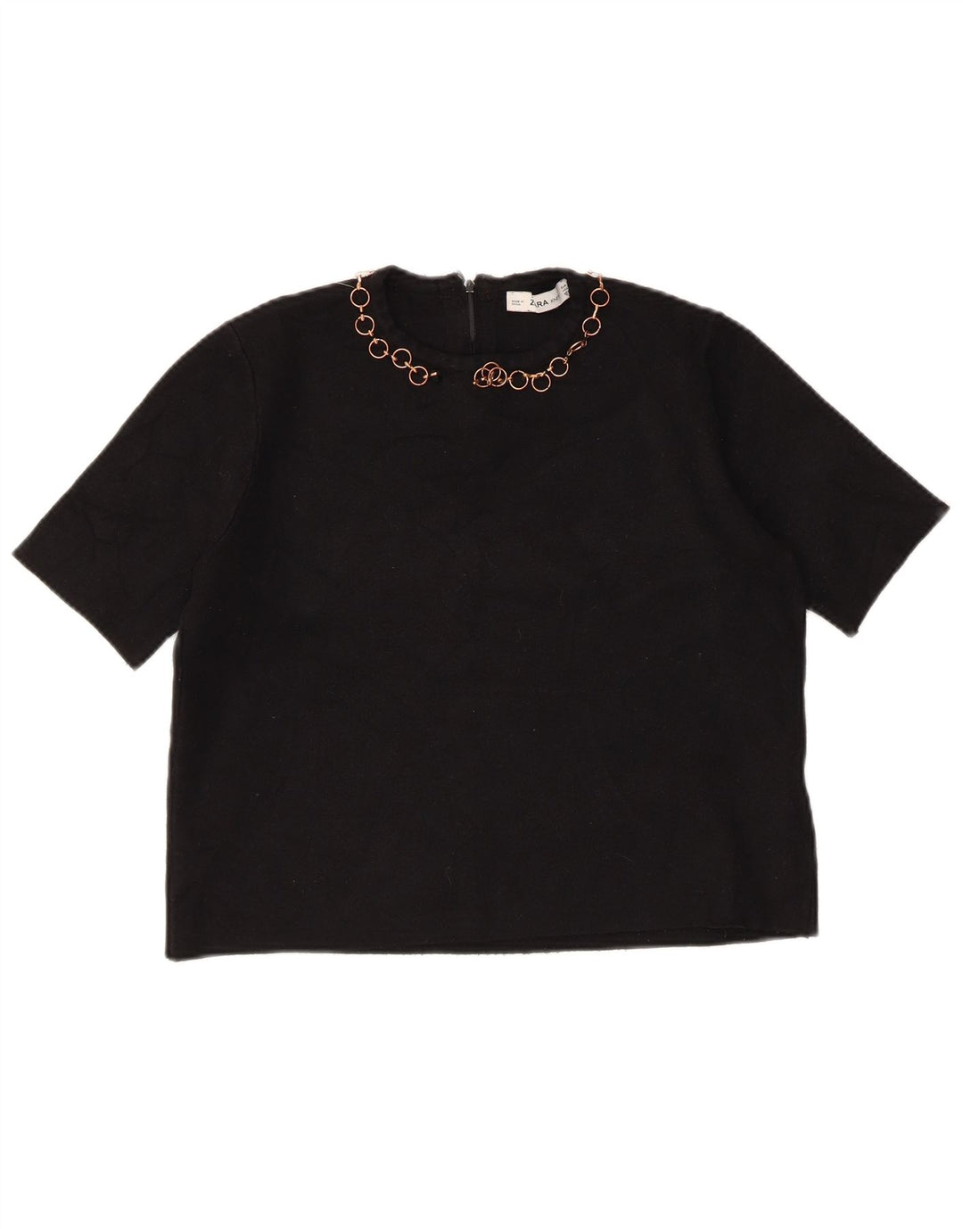 Zara Damen Crop Bluse Top UK 12 Mittelschwarze Viskose