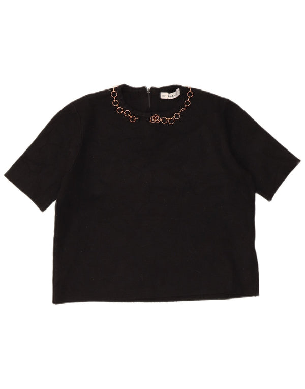 Zara Damen Crop Bluse Top UK 12 Mittelschwarze Viskose
