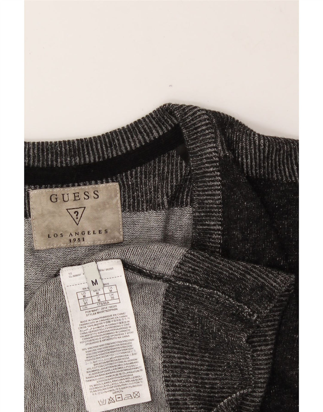 GUESS Mens V-Neck Jumper Sweater Medium Grey Flecked Viscose Vintage Guess and Second-Hand Guess from Messina Hembry 