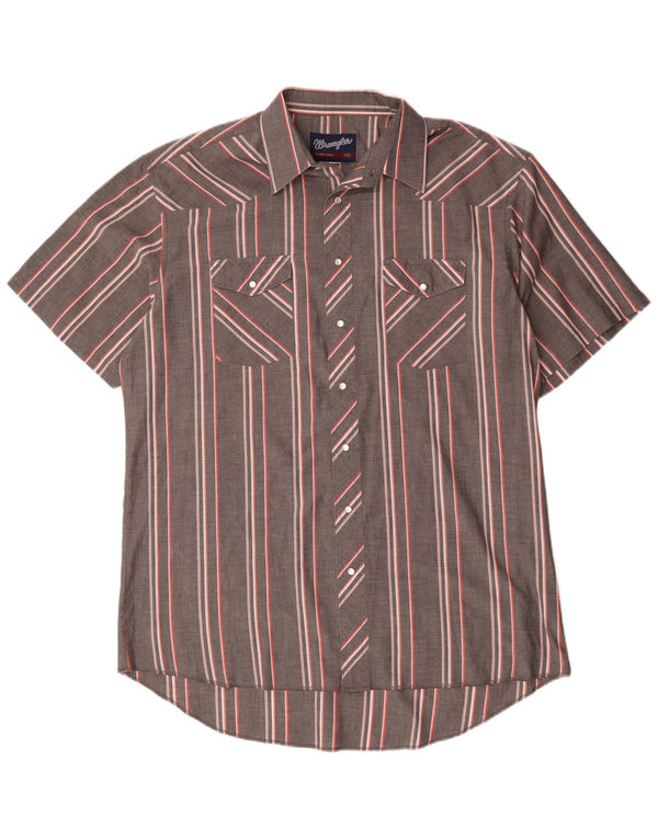 Wrangler Herren Kurzarmhemd Größe 17 XL Grau gestreift