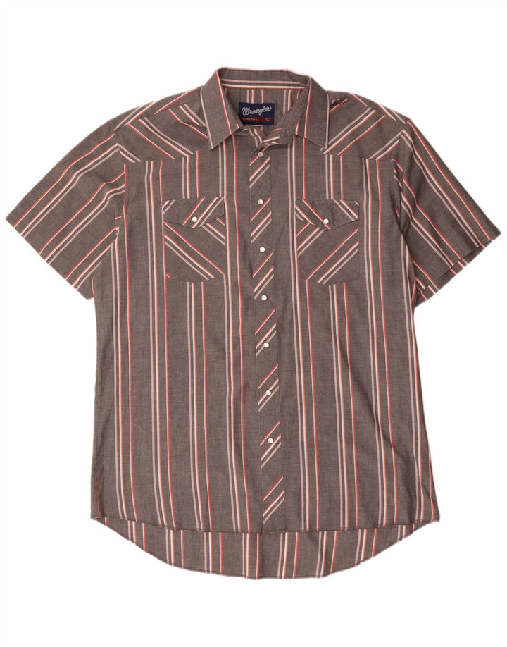 Wrangler Herren Kurzarmhemd Größe 17 XL Grau gestreift