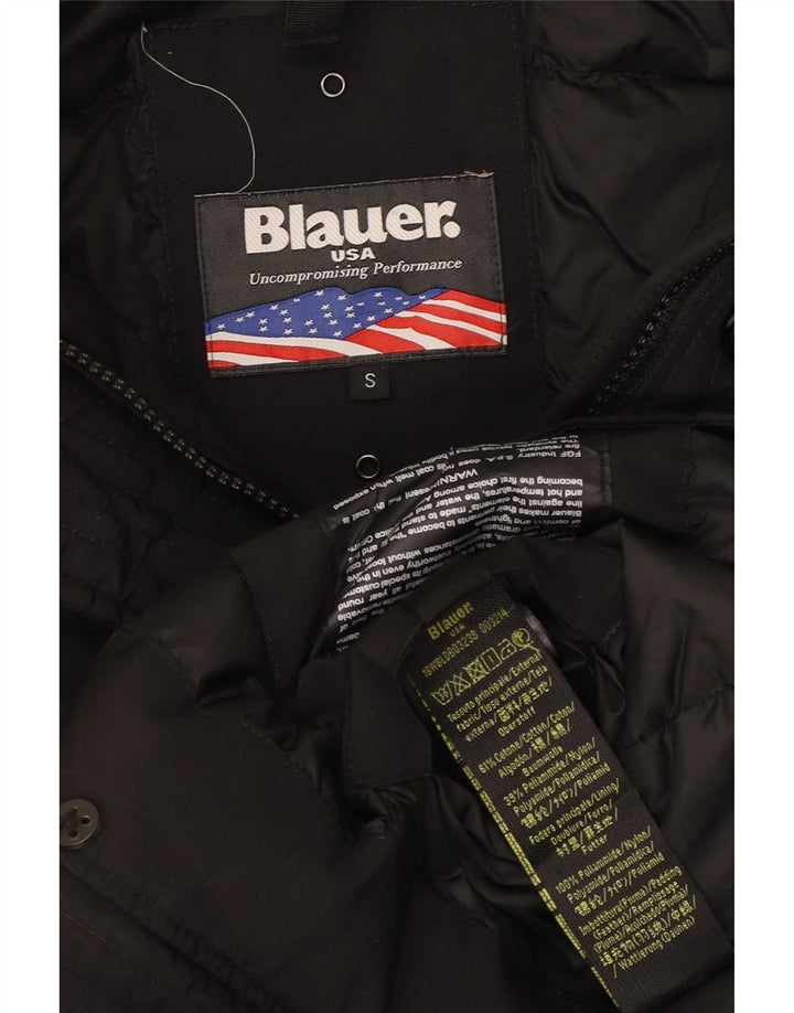 Blauer Damen-Kapuzen-Übergröße, wattierte Jacke, UK 10, Größe S, schwarze Baumwolle