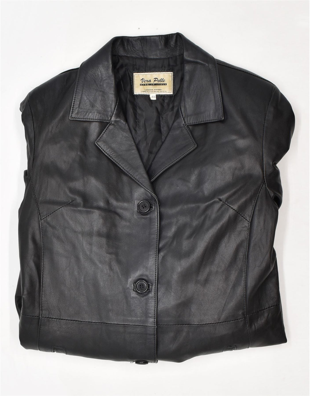 VINTAGE Damen Ledermantel IT 48 XL Schwarzes Leder