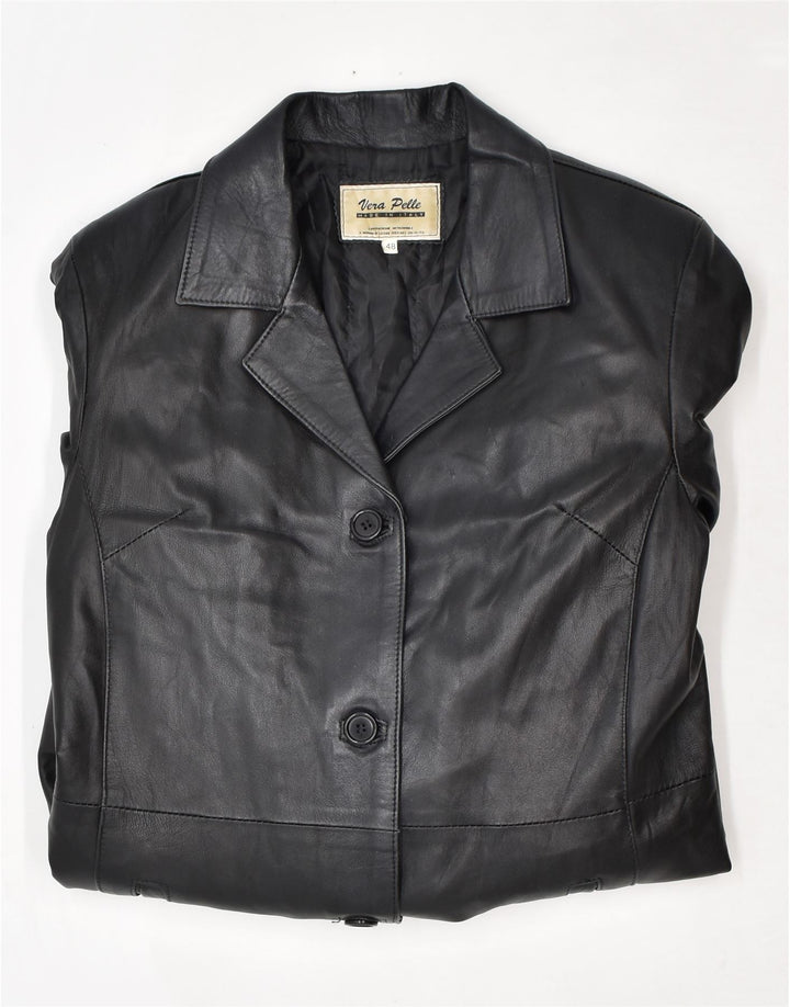 VINTAGE Damen Ledermantel IT 48 XL Schwarzes Leder