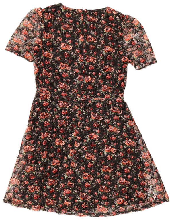 Oasis A-Linien-Kleid für Damen, UK 12, Mittelschwarz, Blumenmuster, Polyester