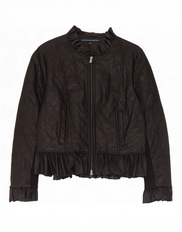 French Connection Damen Kunstleder-Steppjacke UK 10 Small Schwarz