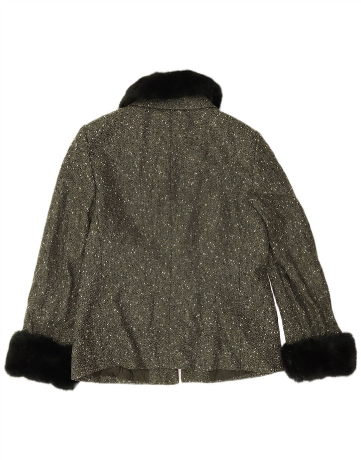 Luisa Spagnoli Damen-Blazerjacke mit durchgehendem Reißverschluss, UK 14, große Khaki-gefleckte Wolle