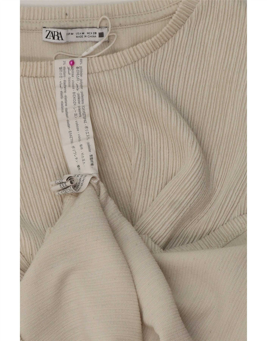 Zara Damen Top Langarm UK 12 Medium Beige Polyester