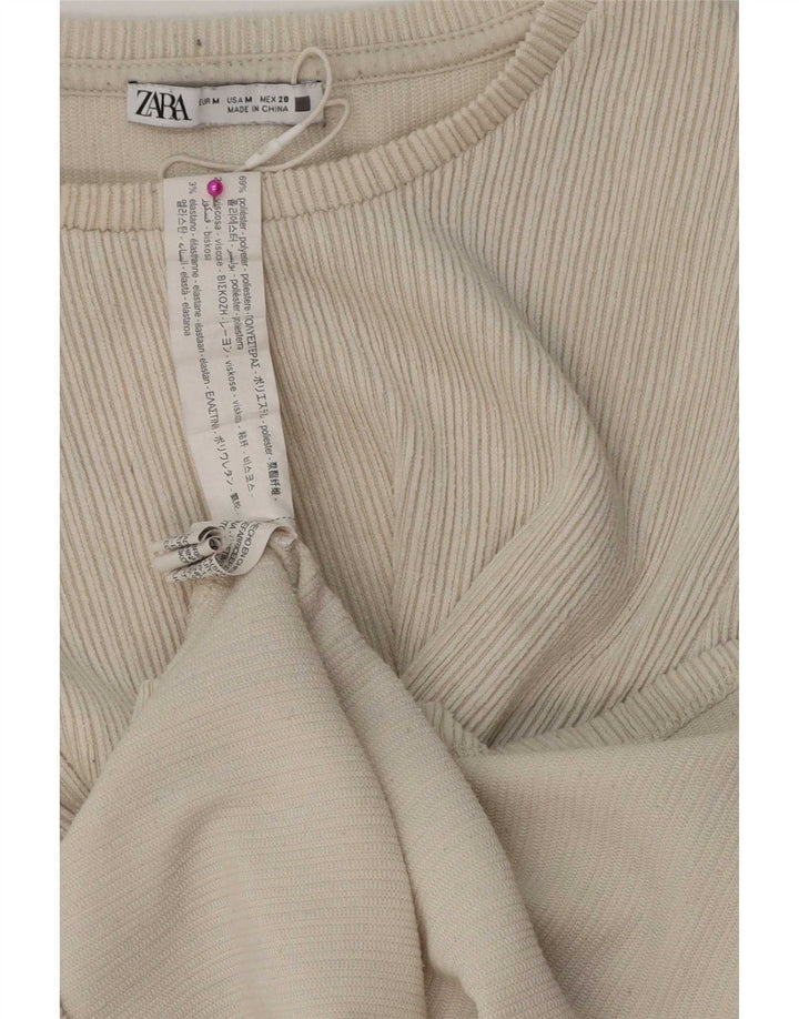 Zara Damen Top Langarm UK 12 Medium Beige Polyester