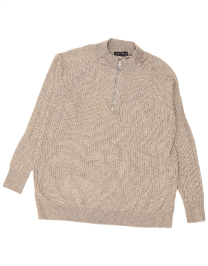 Marks & Spencer Herren-Pullover mit Reißverschluss am Hals, mittelgraue Viskose