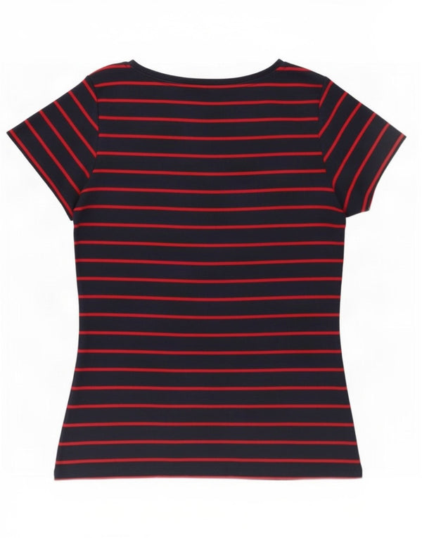 M&Co Damen T-Shirt Top UK 12 Medium Marineblau gestreift aus Baumwolle