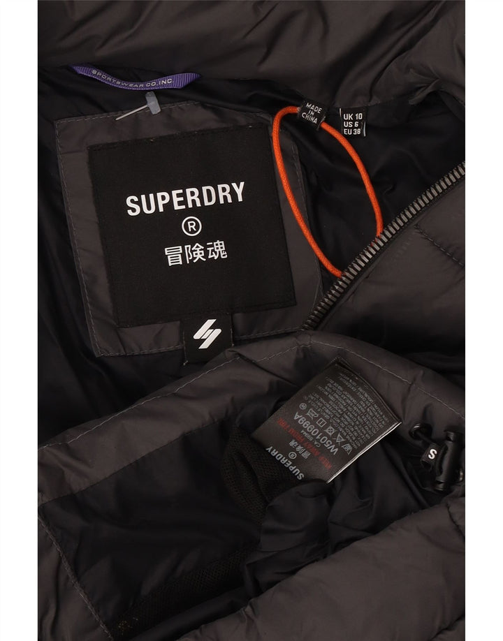 Superdry Wattierte Damenjacke mit Kapuze, UK 10, Small, graues Nylon