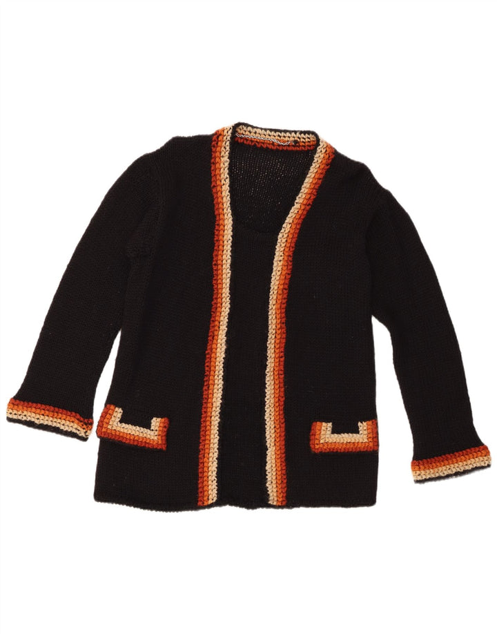 Vintage Damen Offener Cardigan Pullover UK 14 Mittelschwarz Farbblock