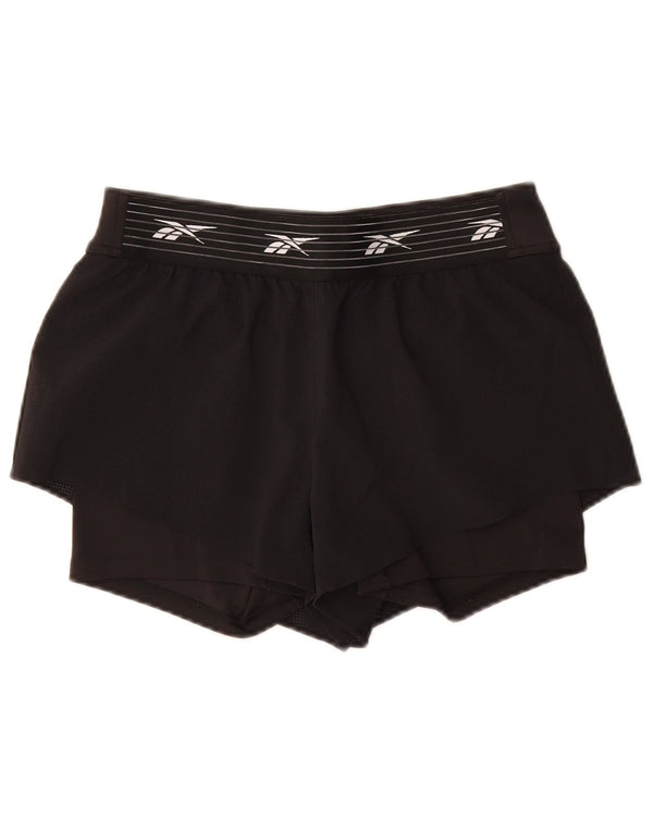 Reebok Womens Graphic Sport Shorts UK 12/14 Medium Schwarz Polyester