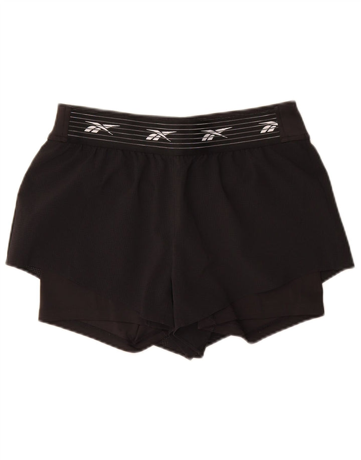 Reebok Womens Graphic Sport Shorts UK 12/14 Medium Schwarz Polyester