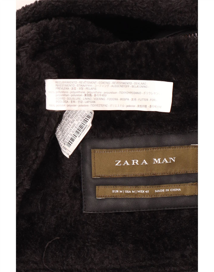 Zara Herren Sherpa Jacke UK 38 Medium Schwarz Polyurethan