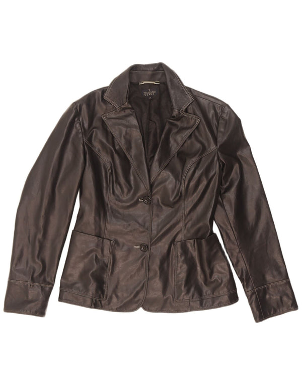 Trussardi Jeans Damen 2-Knopf-Lederblazer UK 44 Mittelschwarz