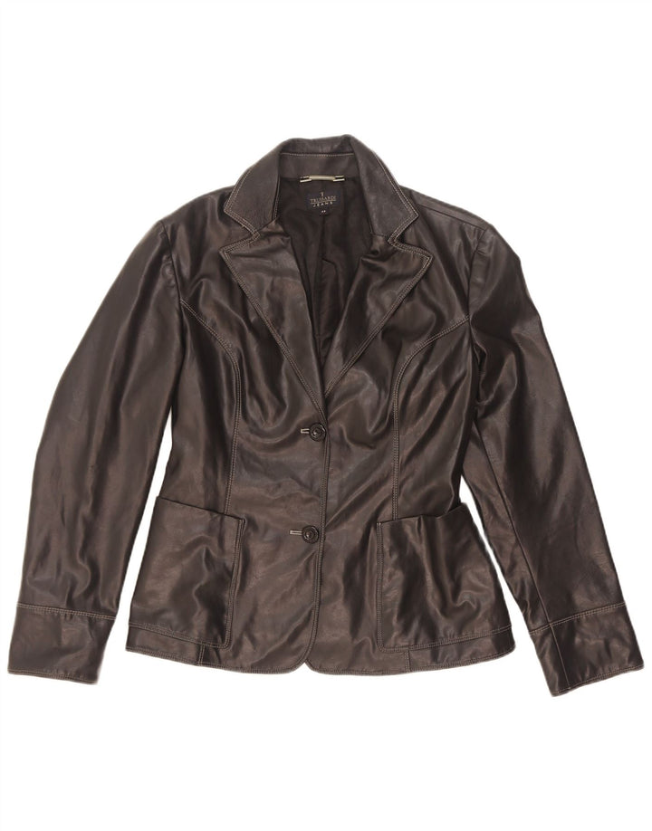 Trussardi Jeans Damen 2-Knopf-Lederblazer UK 44 Mittelschwarz