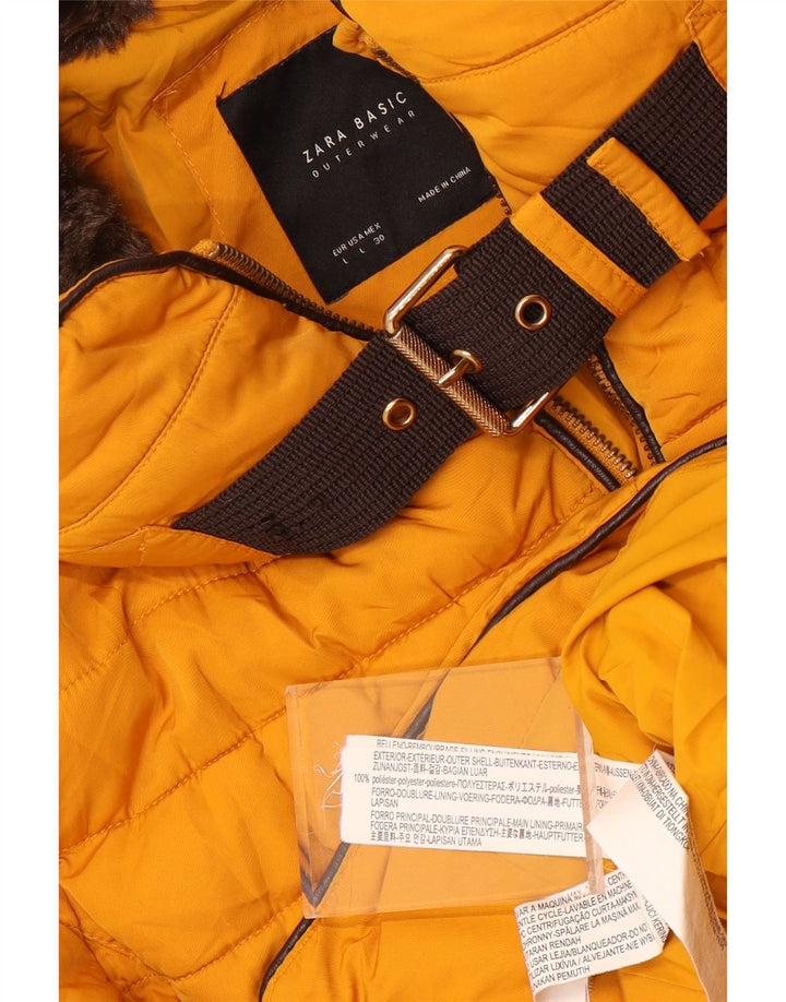 Zara Damen-Jacke mit Kapuze, gepolstert, UK 16, Größe L, gelb, Polyester