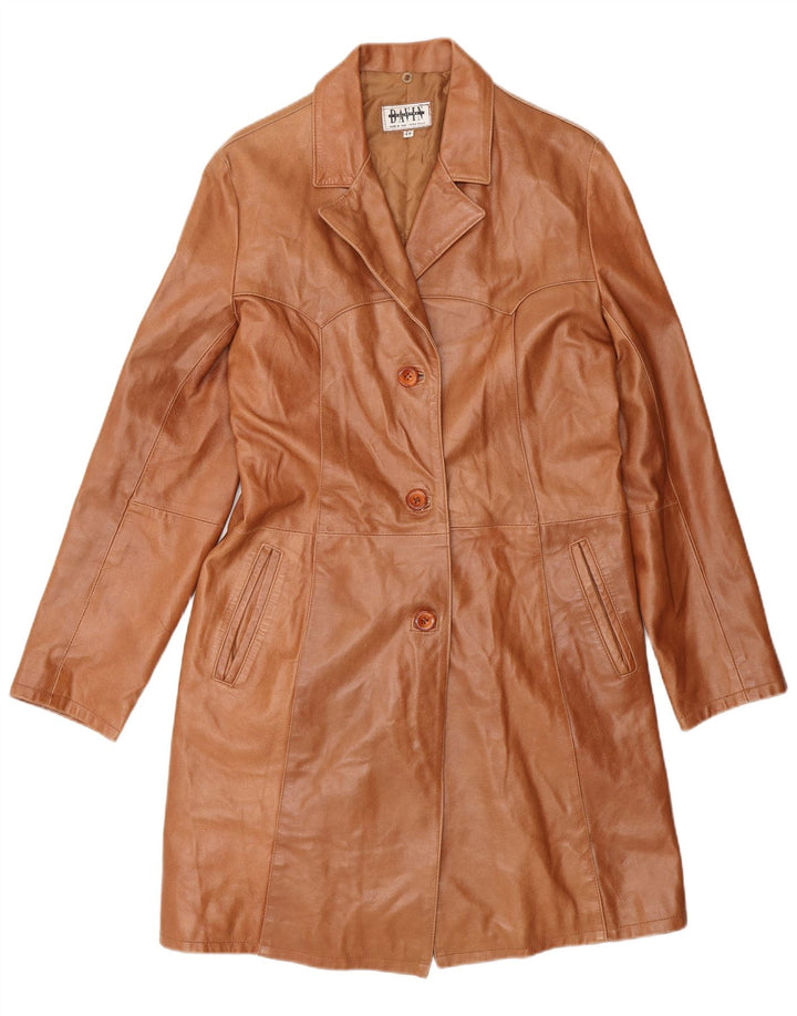 DAVIN Womens Leather Coat IT 44 Medium Brown Leather