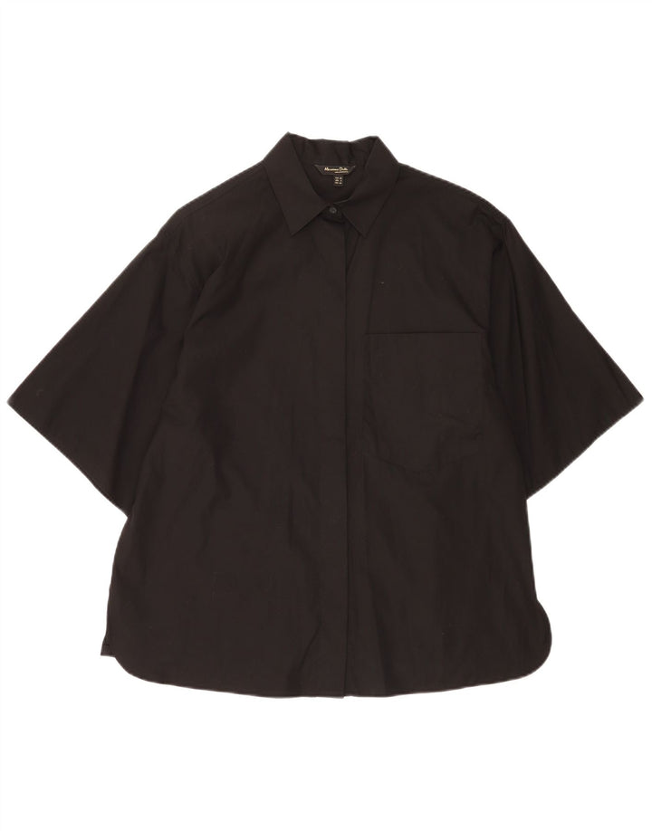 Massimo Dutti Damen Kurzarm-Oversize-Hemd EU 34 2XS Schwarz