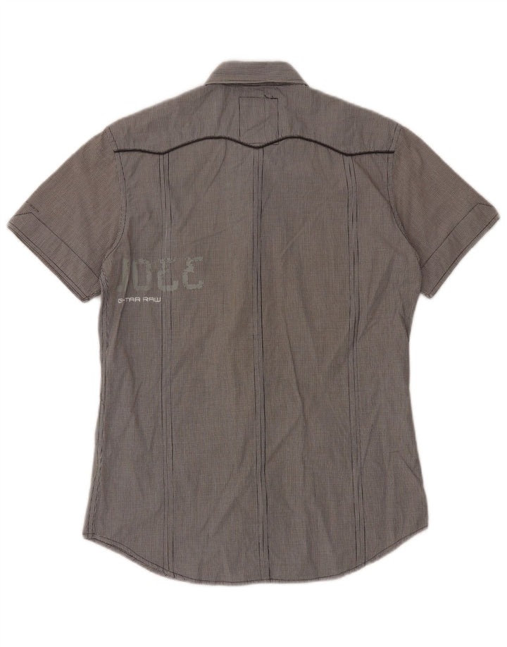 G-Star Herren-Kurzarm-Militärhemd aus mittelgrauer Gingham-Baumwolle