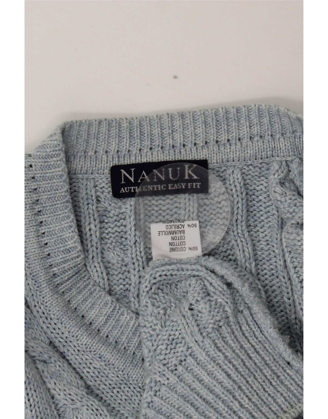Nanuk Herren-Pullover mit V-Ausschnitt aus mittelblauer Baumwolle