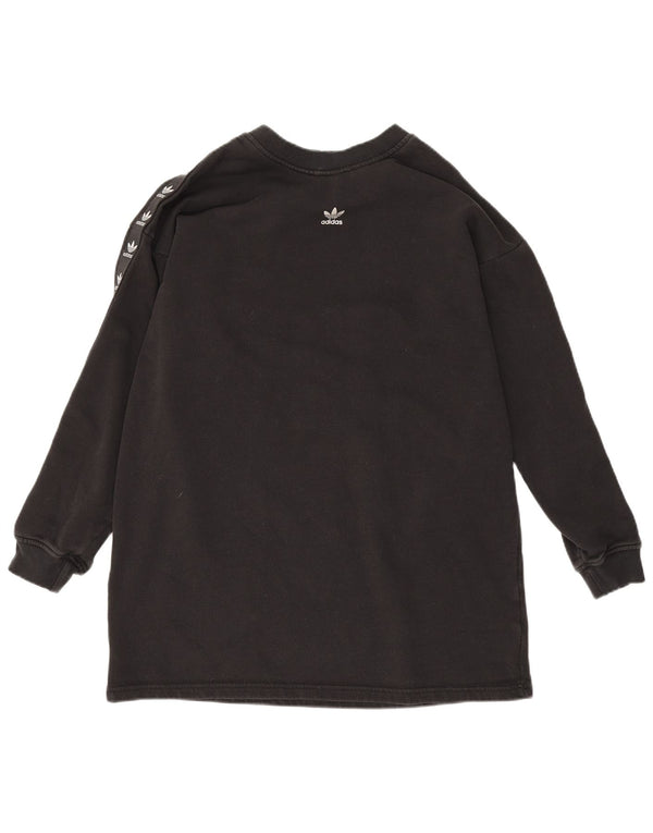 Adidas Damen Longline Graphic Sweatshirt Pullover UK 12 Mittelschwarze Baumwolle