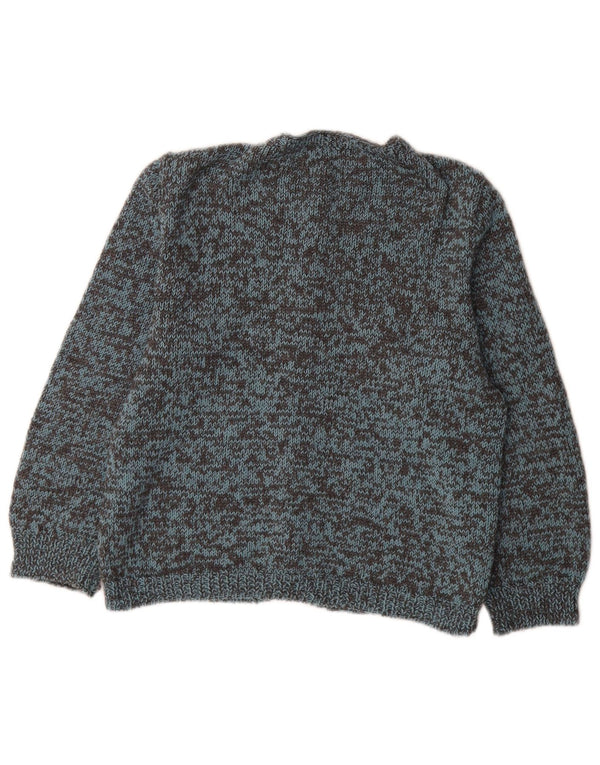 Vintage Damen 3/4-Ärmel-Cardigan-Pullover UK 12 Mittelblau meliert
