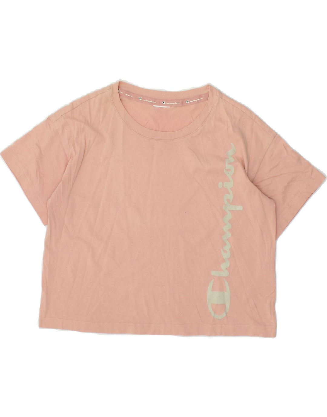 CHAMPION Womens Crop Graphic T-Shirt Top UK 14 Medium Pink Vintage Champion and Second-Hand Champion from Messina Hembry 