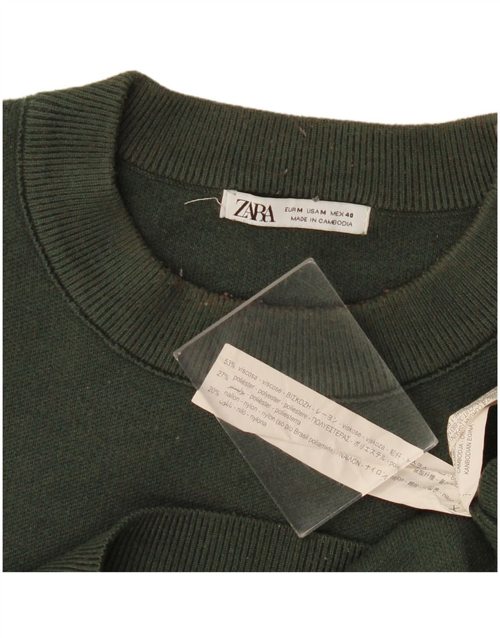 Zara Herren-Pullover mit Rundhalsausschnitt, mittelgrüne Viskose