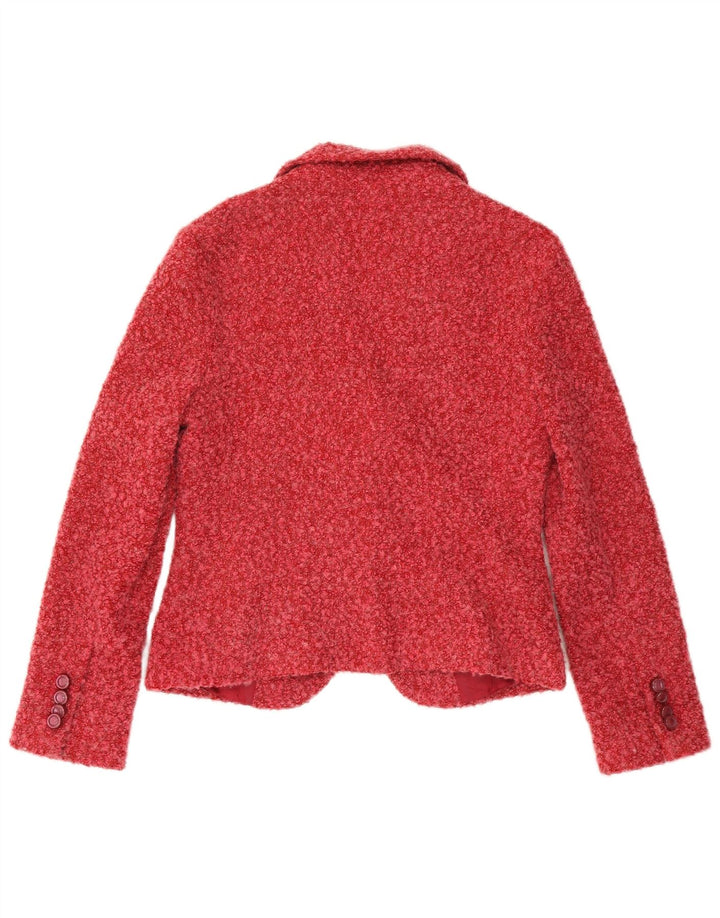 ZARA Damen-Blazer mit 2 Knöpfen, EU 42, großes rot geflecktes Acryl