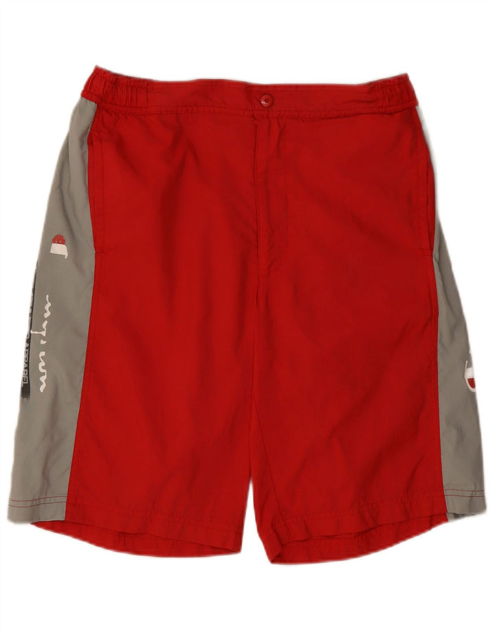 CHAMPION Mens Graphic Chino Shorts Medium  Red Colourblock