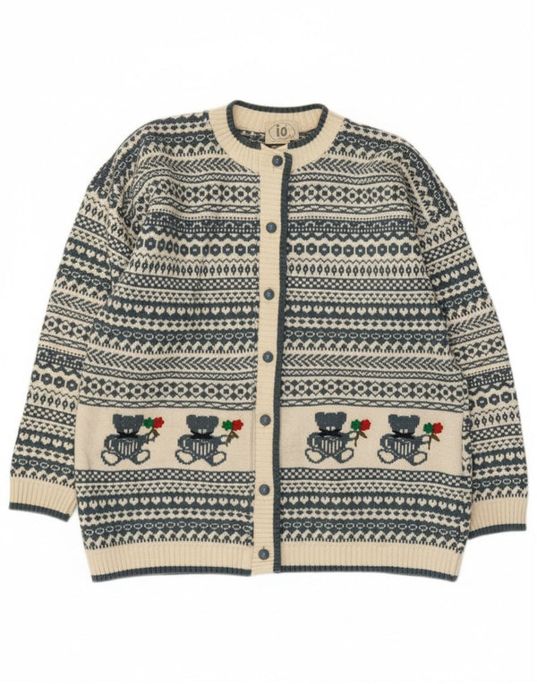 Vintage Damen Cardigan Pullover UK 14 Groß Blau Fair Isle