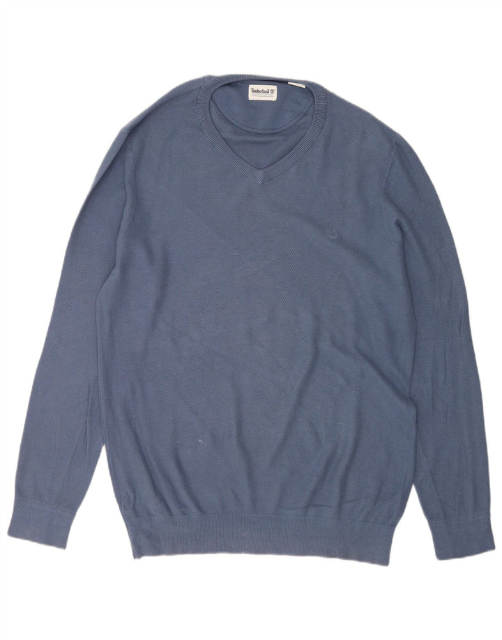 Timberland Herren-Pullover mit V-Ausschnitt, groß, aus blauer Baumwolle
