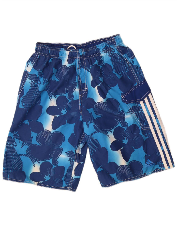 Adidas Herren-Badeshorts, klein, blau, geblümt, Polyester