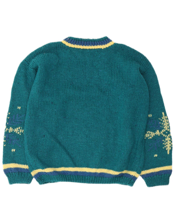 Vintage Damen Übergroßer Pullover mit U-Boot-Ausschnitt UK 18 XL Green Fair Isle