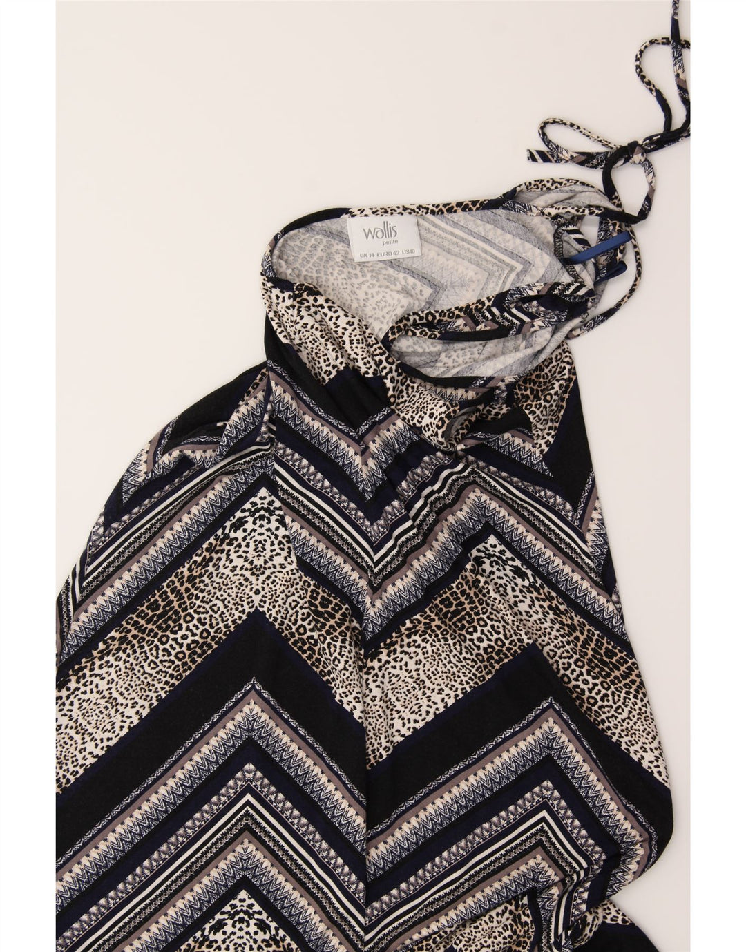 WALLIS Womens Sleeveless A-Line Dress UK 14 Medium  Black Chevron Viscose Vintage Wallis and Second-Hand Wallis from Messina Hembry 