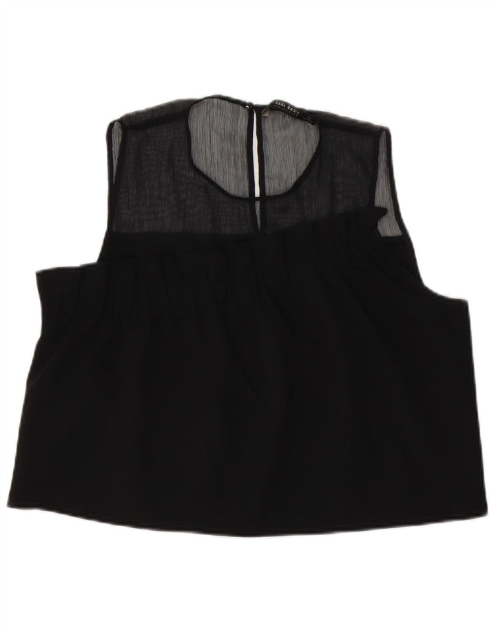Zara Damen Crop ärmelloses Blusenoberteil UK 14 Large Schwarz