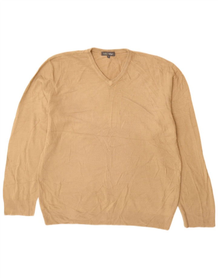 Marks & Spencer Herren-Pullover mit V-Ausschnitt, XL, Beige, Acryl