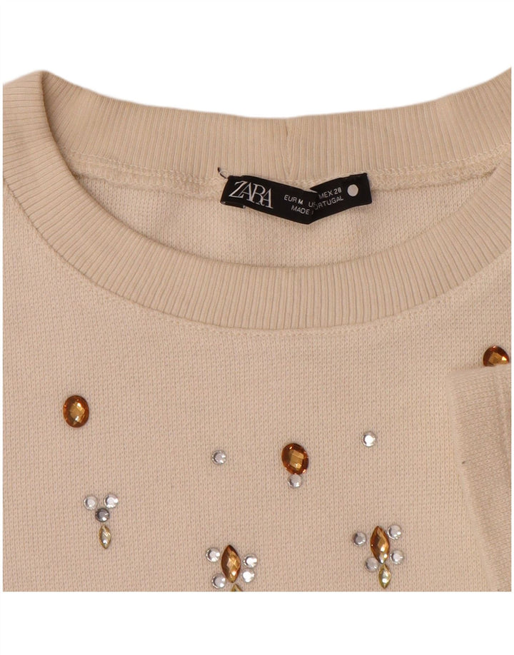 Zara Damen T-Shirt Top UK 12 Medium Beige