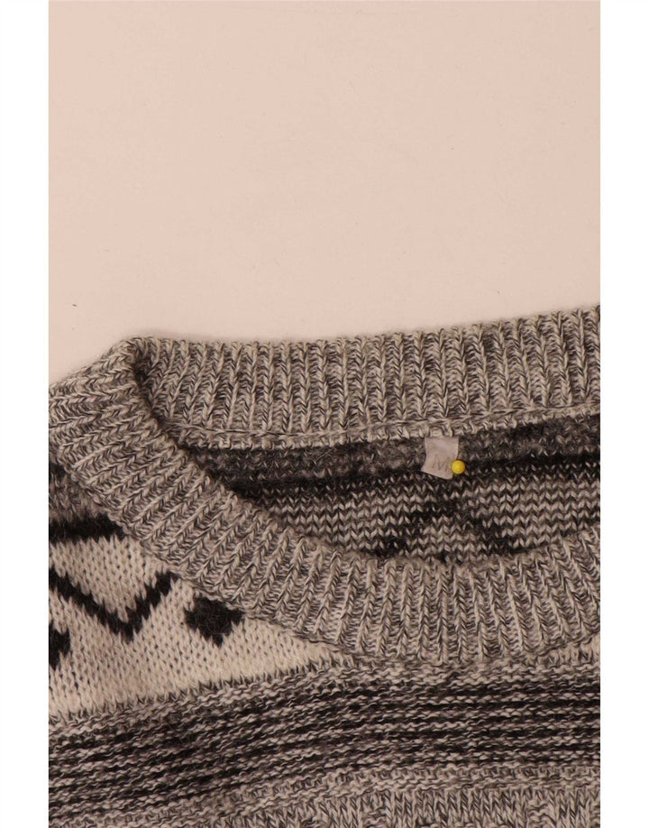 Vintage Herren-Pullover mit Rundhalsausschnitt, mittelgraue geometrische Wolle