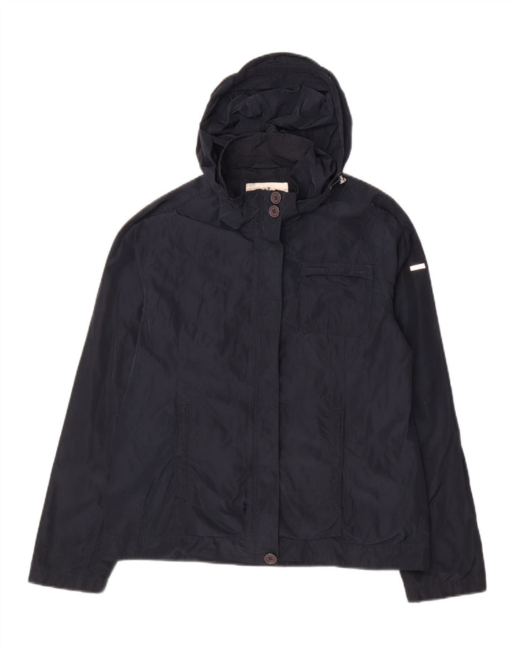 ELLESSE Womens Hooded Rain Jacket UK 16 Large Navy Blue Polyester Vintage Ellesse and Second-Hand Ellesse from Messina Hembry 