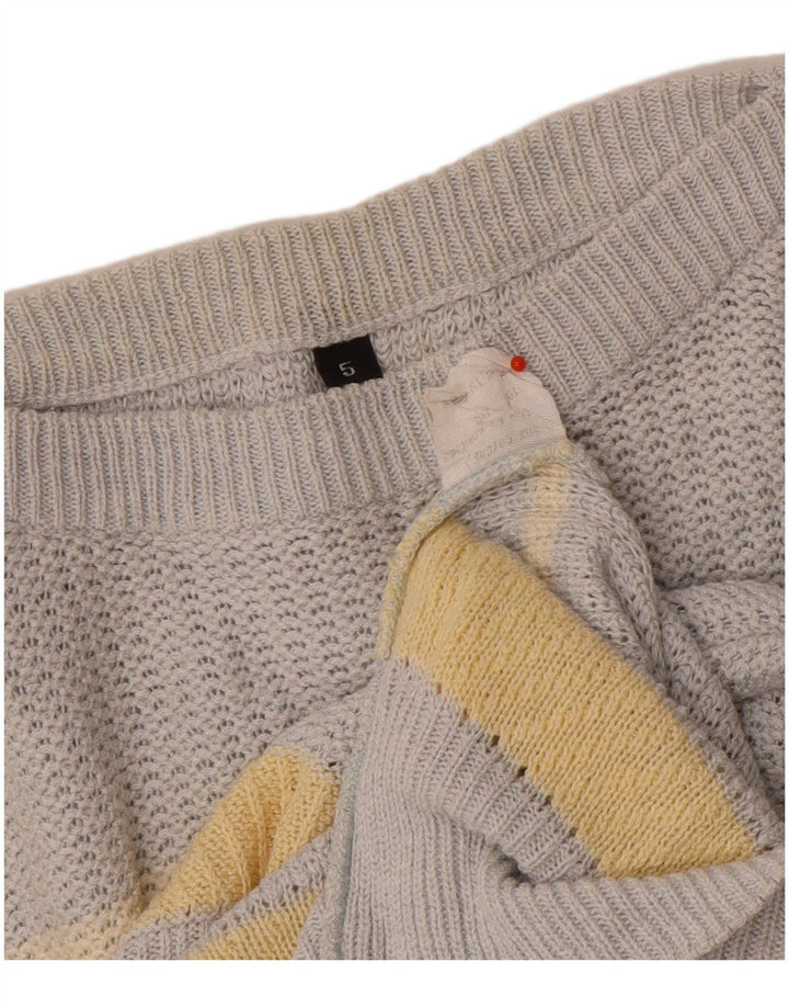 Vintage Herren-Pullover mit U-Boot-Ausschnitt, mittelgrau, gestreift, Baumwolle
