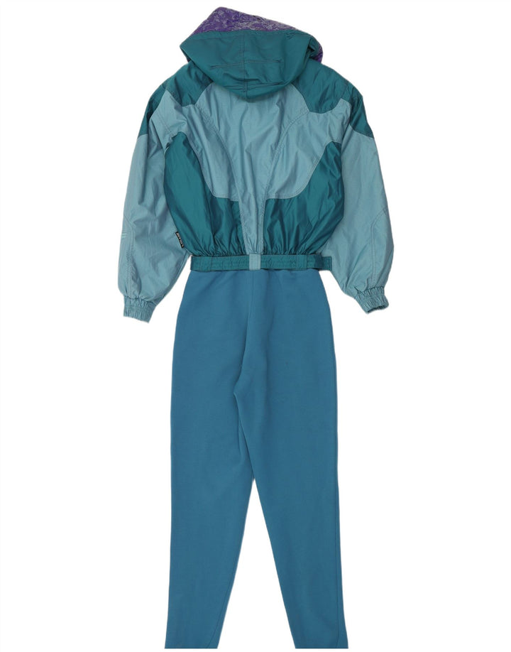 Vintage Damen Skioverall mit Kapuze EU 38 Mittelblauer Farbblock