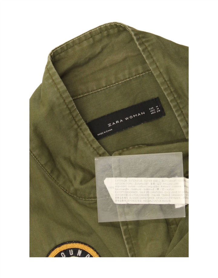 Zara Womens Graphic Oversized Bomberjacke UK 14 Medium Khaki Baumwolle