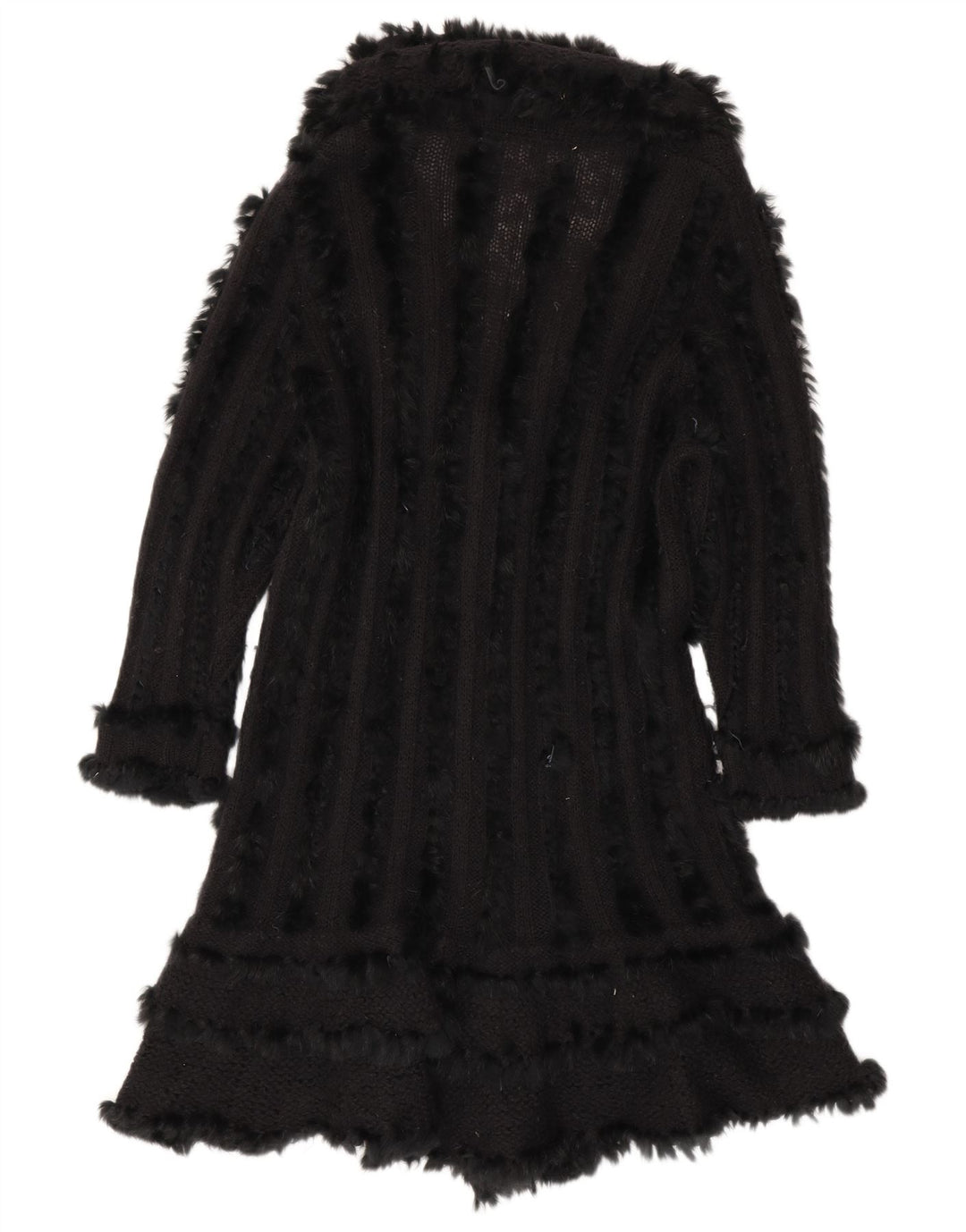 Vintage Damen Longline Cardigan Pullover UK 14 Mittelschwarze Wolle