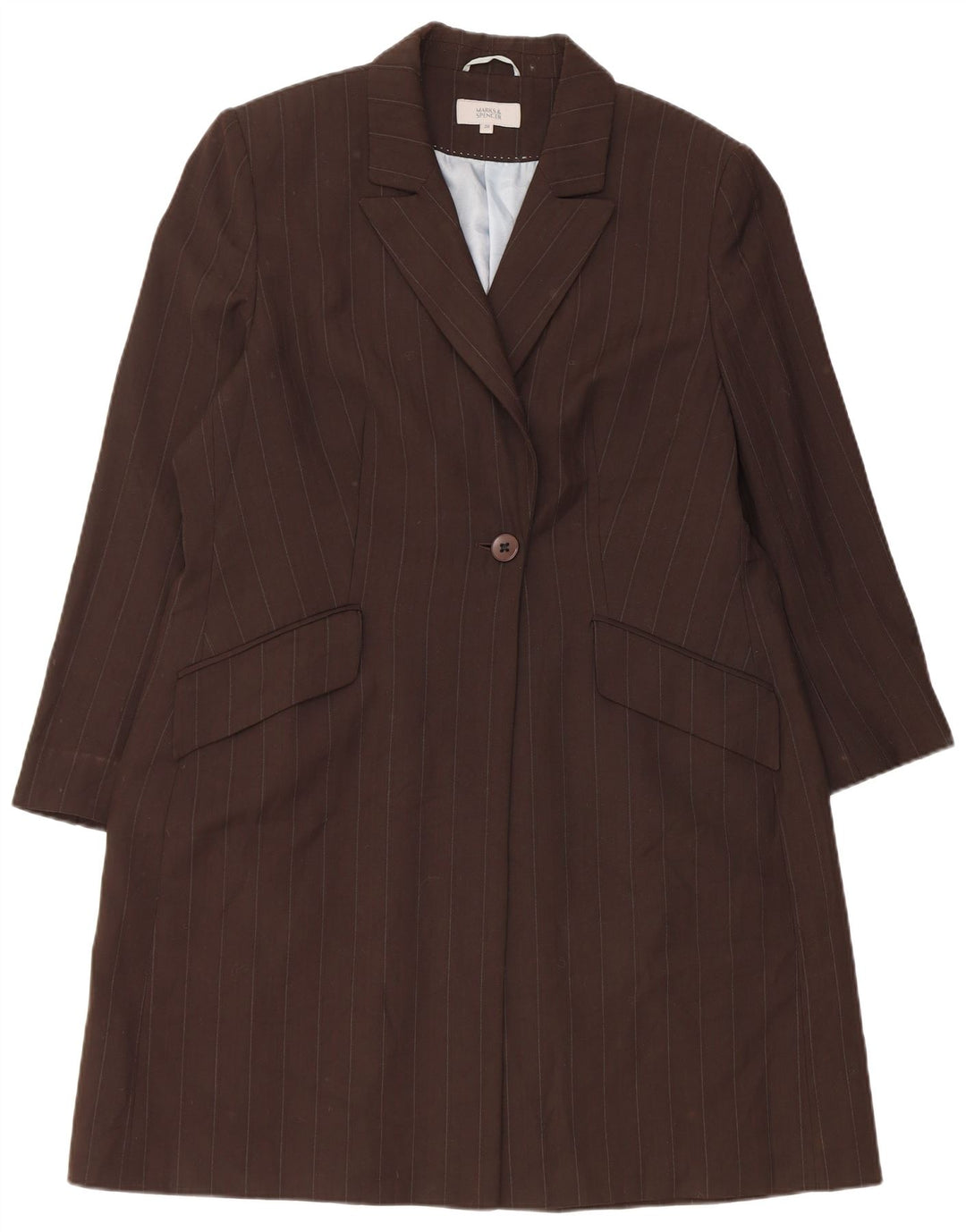 Marks & Spencer Damenmantel UK 20 2XL Braunes Nadelstreifen-Polyester